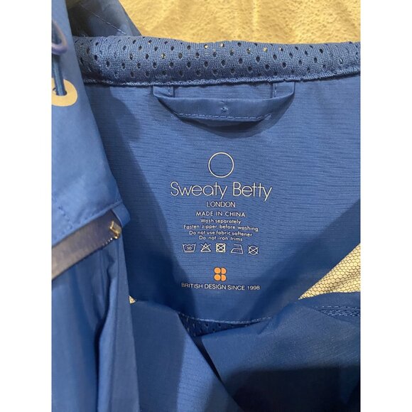 Sweaty Betty Jacket Womens Small Oxford Blue Waterproof Hooded Pullover Sample - Picture 3 of 5